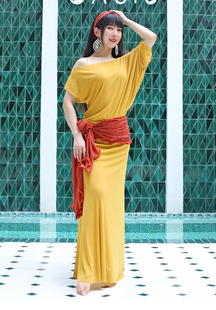Terno de treinamento de dança do ventre para as mulheres impresso bellydance prática robe roupas shaabi baladi folk vestido feminino roupas orientais - Image 1