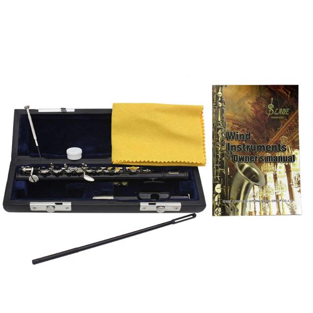 Flauta Banhada a Prata em C Key com Estojo e Pano de Limpeza - Compacta e Elegante em Preto