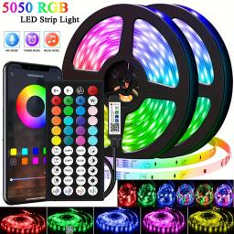 Fita LED com Wi-Fi e controle Bluetooth, luzes RGB, luces de fita flexível, decoração do quarto, retroiluminação de TV, USB, 1m-30m, 5V, 3528, 5050 - Image 1