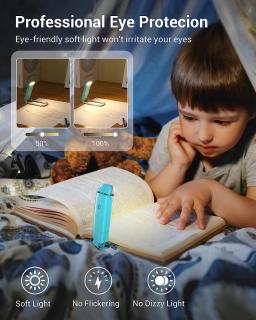 Lâmpada de leitura recarregável do livro, LED Clip on Book Lights, Brilho de bloqueio de luz azul brilhante, ajustável para Eye Care - Image 5