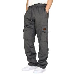Venda quente da temporada nova lã masculina forrado casual esportes calças compridas com punho cintura baggy moletom workwear couro tag skateb - Image 5