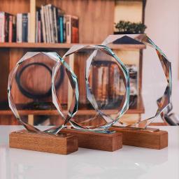 Troféu De Cristal Octagon Criativo, Base De Madeira Maciça, Lembrança De Vidro, Gravura Livre, Excelente Employee Sales, Champion Awards - Image 5