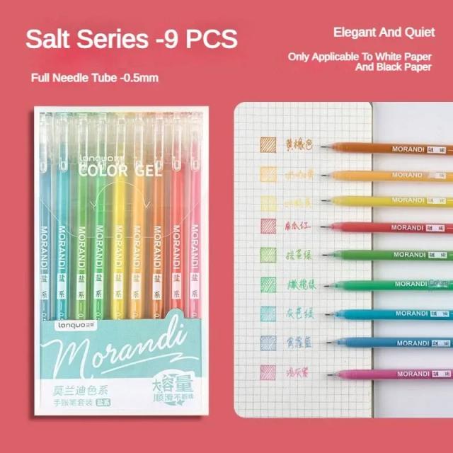 Canetas Gel Morandi 0.5mm para Estudantes - 9 Cores para Escrita, Pintura e Desenho Artístico