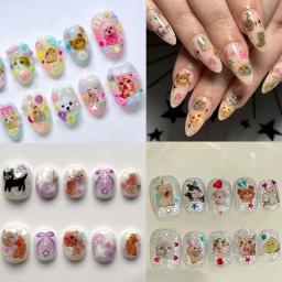 Auto-adesivas Nail Art Adesivos, 3D Cartoon Rabisco alívio, bonito filhote de cachorro Kitty e Star Manicur, cão adorável, gato, coelho animal, coreano - Image 4