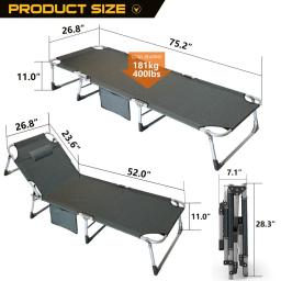 Camping cama dobrável ao ar livre com berço de colchão, Pernas de aço inoxidável portáteis resistentes resistentes, Berço para dormir, 400 Lbs - Image 6
