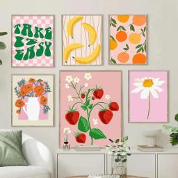 Colorido limão morango flor moderna pintura em tela nórdico cartazes quarto artes da parede decoração - Image 2