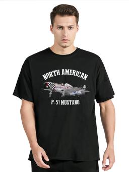 T-shirt Mustang Fighter masculino, Tops de algodão, Camisetas grandes, Roupas norte-americanas, P-51, Verão, Novo - Image 1