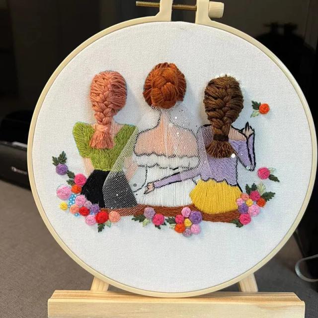Kit de Bordado Artesanal para Iniciantes com Materiais e Moldura - Projeto DIY Charmoso para Meninas