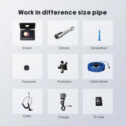 Tubo Inspeção Camera, Drenar Inspeção Esgoto, Vídeo Endoscópio, Gravação De Áudio, DVR, 5" - Image 6