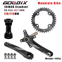 Goldix manivela de bicicleta 104bcd mtb, manivela de liga de alumínio com fundo 170mm, placa preta 32t 34t 36t 38t - Image 1