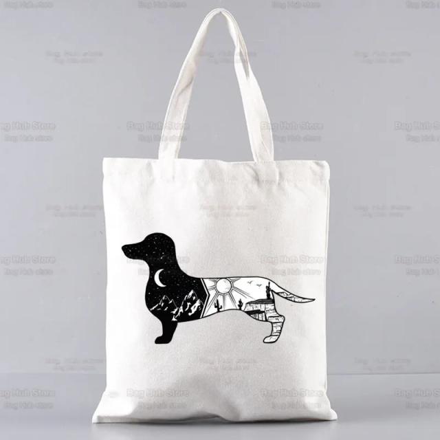 Saco de Compras Reutilizável com Estampa de Dachshund para Mulheres - Eco Bag Estilosa em Lona com Design de Cães