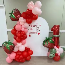 Decorações de festa de aniversário temáticas morango, Foil Mylar Balões para meninas, Morango doce, 6pcs - Image 6