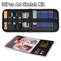 36 pçs kit de esboço arte artista desenho lápis 5h-8b conjunto de grafite de carvão vegetal vara livro de grafação com zíper saco organizador caso - Image 2