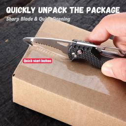 Faca dobrável portátil para acampamento ao ar livre, Express Parcel Knife Cortador de gancho serrilhado inoxidável, Carry-on Survival Tool, Box Opener - Image 2