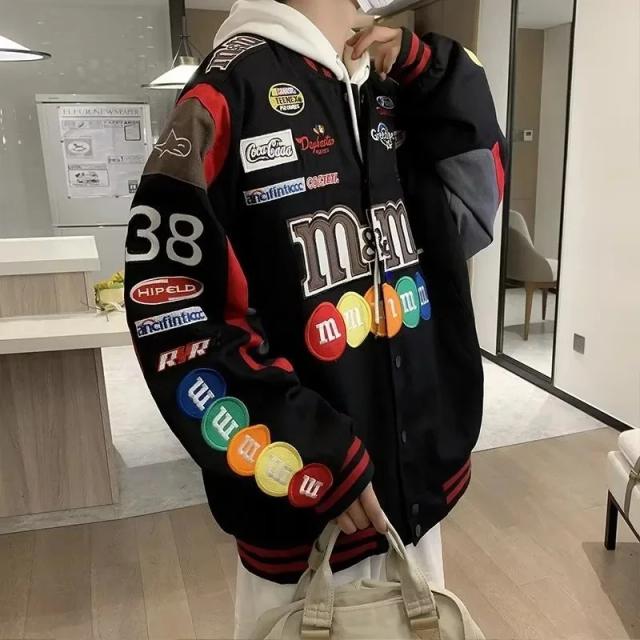 Retro estilo americano jaqueta de beisebol masculino solto ajuste casual moda bordado mm feijão casaco rua alta hip hop na moda br