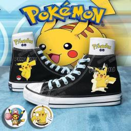 Sapatos de lona anime Pokémon Pikachu para meninos e meninas, sapatos baixos impressos pintados à mão, respirável de cano alto, presente de estudante, novo, verão - Image 5