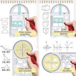 Conjunto de ferramentas de medição multifuncional para escola, desenho de atividade primária, Régua geométrica, Régua triangular, Bússola, Transferidor - Image 1