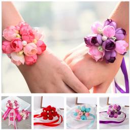 Corsagens de pulso rosa artificial mão flor da dama de honra de seda flor pulseira casamento nupcial pulso acessórios flor decoração festa - Image 5