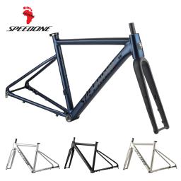 Quadro de bicicleta de estrada speedone com conjunto de garfo rígido de fibra de carbono ultraleve liga de alumínio roteamento interno cascalho 700c quadro de bicicleta - Image 1