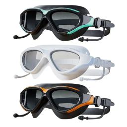 Óculos de natação ajustáveis para adultos, armação grande com tampões de ouvido, HD profissional, silicone anti-nevoeiro, óculos para homens e mulheres - Image 1