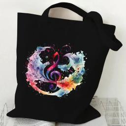 Bolsas femininas notação musical bolsa de lona engraçado aquarela música nota bolsa de ombro para adolescente design de moda bolsa lateral para senhoras - Image 5