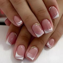 24 pçs simples cabeça quadrada unhas falsas com cola gelatinosa rosa branco gradiente imprensa francesa em unhas falsas curto cobertura completa dicas de unhas - Image 3