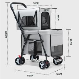 Double Deck Pet Folding Stroller, Ventilação Portáteis Portadores, cão e gato, Pet Products Supplies, Viagem ao ar livre - Image 6
