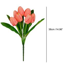 1 pçs 7 cabeça artificial flor dia das mães simulação tulipa presentes para mãe látex real casamento nupcial buquê decoração de casa - Image 6