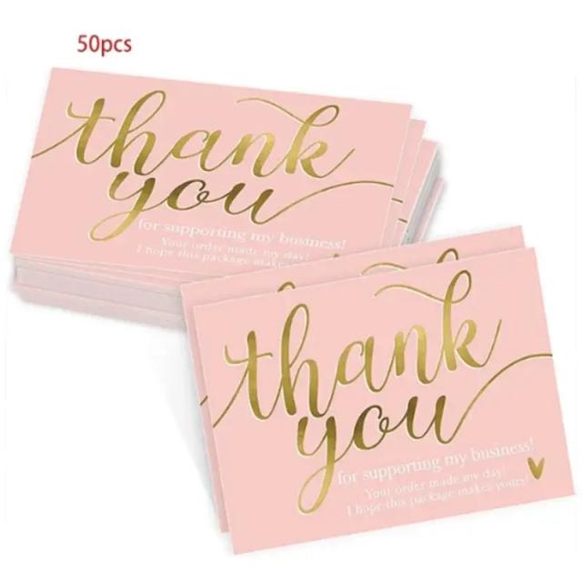 Cartão de Agradecimento Rosa "Lindo Obrigado" - 50 Unidades para Decoração de Pacotes de Negócios, Feito à Mão com Amor