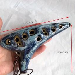 Ocarina Cerâmica Artesanal de 12 Buracos, Antigo Lacado, Vermelho e Azul, Instrumento Musical para Ensinar e Jogar, 1Pc - Image 6