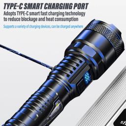 Lanterna LED recarregável super brilhante, Tocha portátil, Ao ar livre, Camping Light, Luz com display elétrico inteligente - Image 5