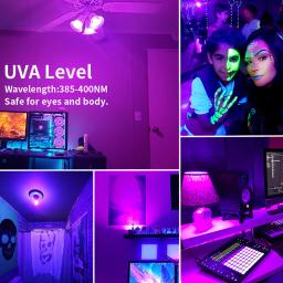E26 9.5w uv roxo preto lâmpada brilho na festa escura decoração de halloween lâmpada fluorescente 395nm festa roxo luz - Image 4