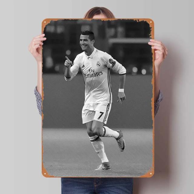 Ronaldo Sinal de Flandres Preto e Branco - Placa de Metal Decorativa para Cartaz Esportivo e Decoração de Parede Retro