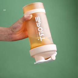 Garrafa de água esportiva plástica sem BPA, agitador de proteínas para academia, copo de mistura ao ar livre, copos vazados, 3 camadas, 450ml - Image 6