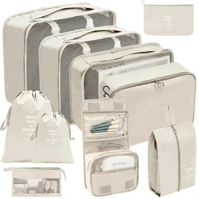 Conjunto Organizador de Viagem 10 Peças Sacos de Armazenamento Mala Embalagem Cubos Portátil Guarda-Roupa Bagagem Roupas Sapato Bolsa Dobrável