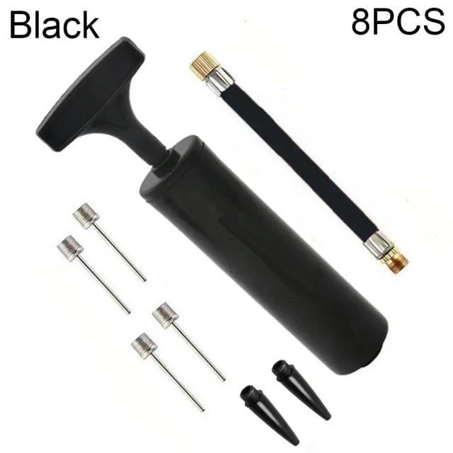 Conjunto de 8 peças: Bomba de ar portátil com mangueira flexível para vôlei, futebol e basquete, incluindo agulha e inflador de balões.