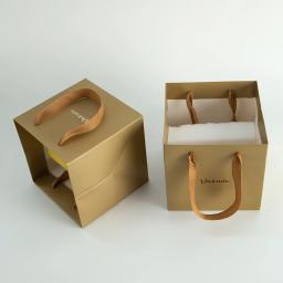 Sacos De Presente De Flor De Papel Kraft, Logotipo Personalizado, Sacos De Buquê De Ouro, Caixa com Alça, Pequeno Portador De Papel, Sacolas para Festa De Casamento, 24Pcs - Image 3