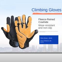 Yellow Cowhide Outdoor Tactical Rapel Luvas, Engrenagem esportiva de escalada engrossada, Rapel Gear - Image 1