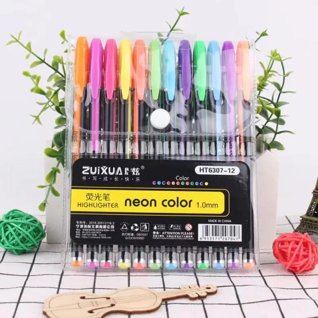 Conjunto de Canetas Gel Glitter para Colorir Adultos - 12 Pcs para Desenho, Doodling e Artesanato em Revistas e Cadernos