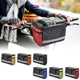 Bolsa multifuncional para guidão frontal, portátil, tira reflexiva, quadro de bicicleta, bolsa de ombro, organizador - Image 1