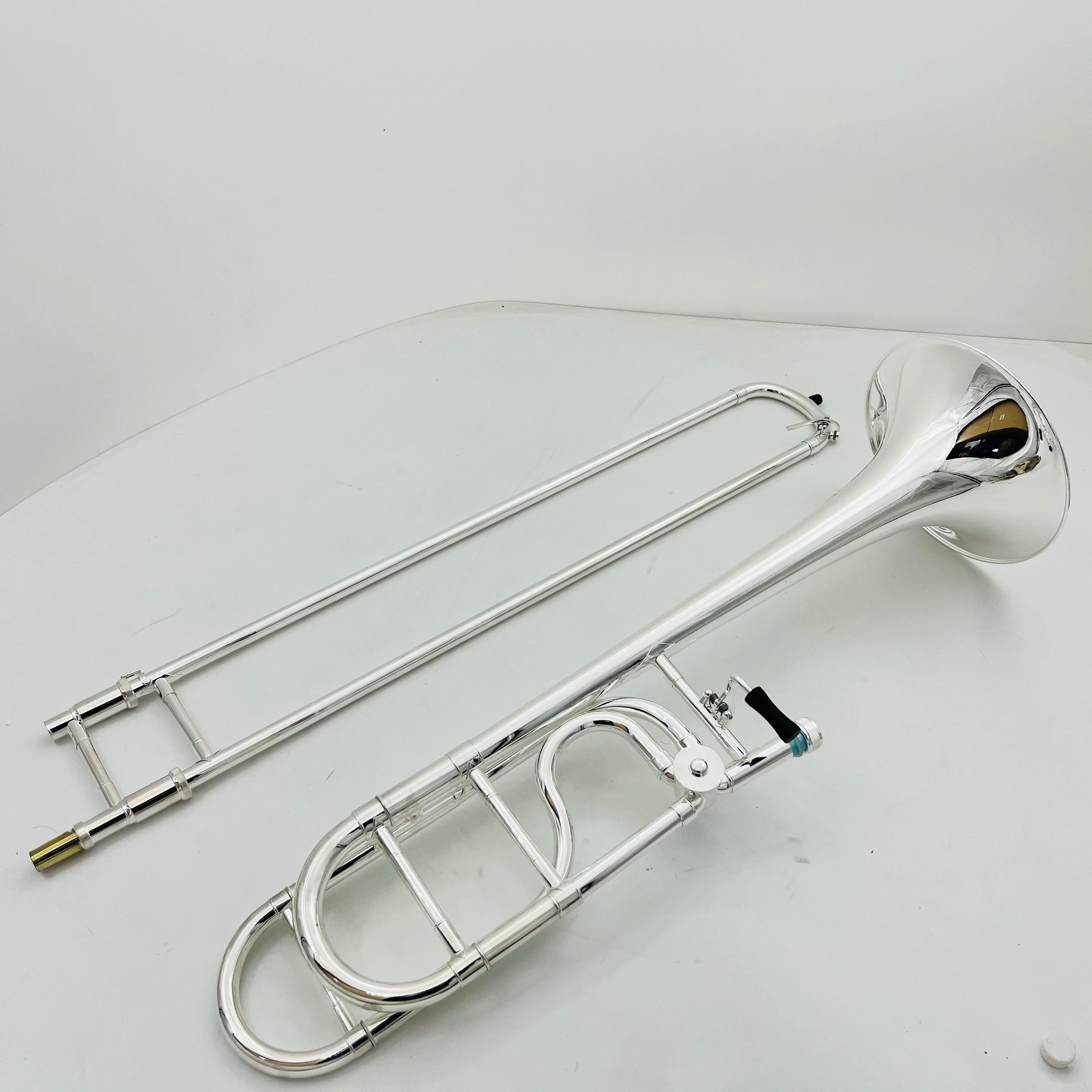 Trombone banhado a prata com acessórios de estojo, imagens reais, Jazz, Tenor, Bb, F, instrumentos musicais profissionais, 42GO - Image 1