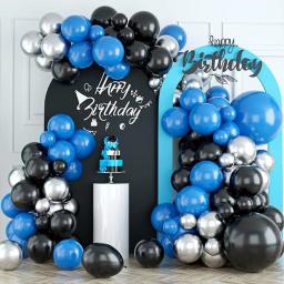 Kit Arco Balão Infantil, Festa de Aniversário, Graduação, Revelar Gênero, Decoração de Casamento, Guirlanda Prateada e Metal, Azul Royal e Preto - Image 1