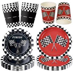Suprimentos para festa de carro de corrida, decorações para festa de aniversário de meninos, utensílios de mesa descartáveis, pratos de sobremesa, copos, guardanapos - Image 1