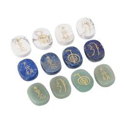 4 Peças Chakra Natural Quartzo Rosa Lapis Lazuli Aventurina Gravado Cristal Reiki Cura Equilíbrio Usui Símbolos - Image 1