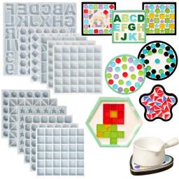 Quebra-cabeça criativo mosaico coaster diy remendo molde de silicone redondo quadrado estrela alfabeto faimimy crianças jogo arte acessórios remendo molde - Image 1