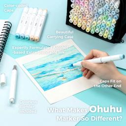 Ohuhu honolulu 96 cores pastel conjunto de canetas marcadoras álcool arte marcadores recarregáveis dicas duplas esboçar desenho mangá material escolar - Image 3