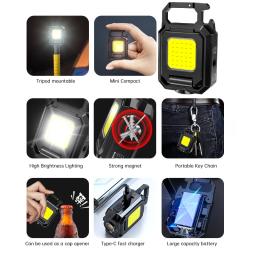 Mini lanterna dobrável com ímã, impermeável, recarregável, fonte de luz de 3 lados, luzes de trabalho, saca-rolhas com ímã - Image 4