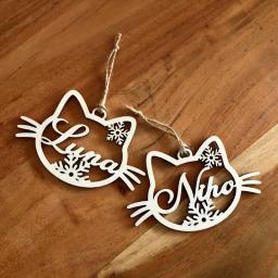Ornamento de madeira personalizado para crianças, nome personalizado, pingentes pendurados, cachorro, gato, asas de anjo, vintage, natal, presente de ano novo - Image 5