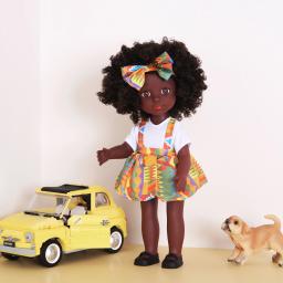 Boneca preta africana americana de uma peça de 14 polegadas com cabelo cacheado – presente perfeito para meninas no aniversário – conjunto completo incluído - Image 4