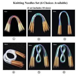 18 pçs/set agulhas de tricô circulares de bambu crochê costura tricô duplo cúspide ganchos tubo macio agulha artesanato ferramentas conjunto 40-120cm - Image 6